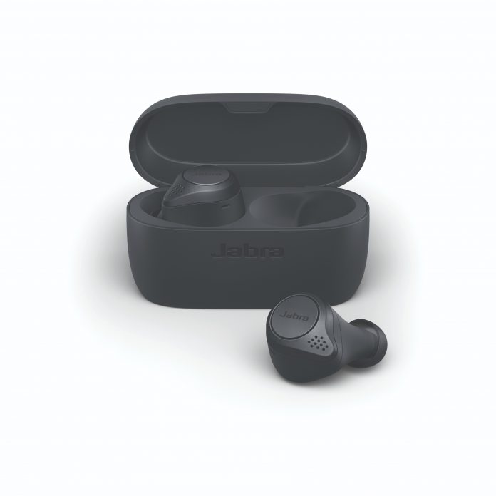 Jabra Elite Active 75t Grey_cradle _ earbud front LB